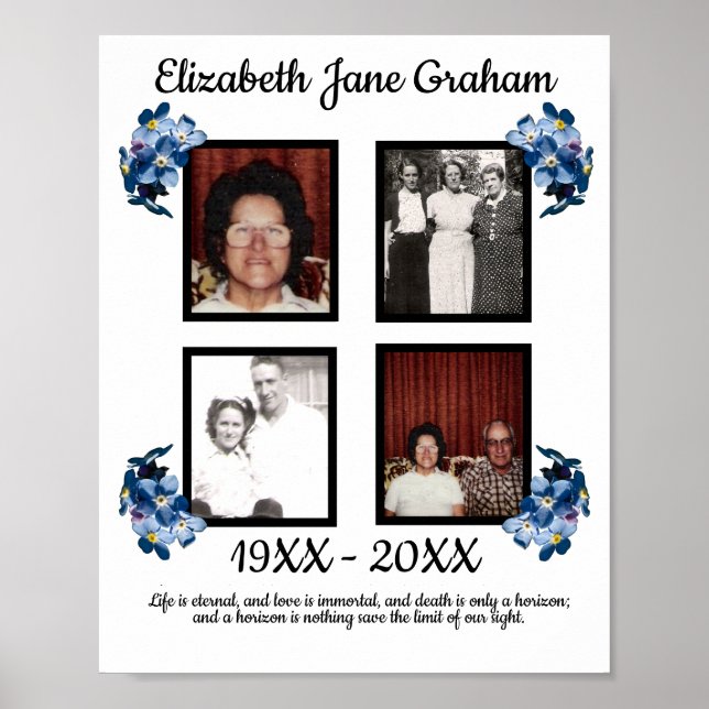 Memorial Fyra Photo Blue Glöm mig inte Blommor Poster (Framsidan)