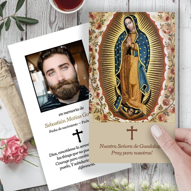 Memorial Guadalupe Funeral Prayer Sympathy Cards Visitkort (catholic, religious, celebration of life, in loving memory of, prayer cards for bereavement)
