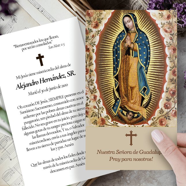 Memorial Guadalupe Spansk bön Sympathy Card Visitkort (catholic, religious, celebration of life, in loving memory of, prayer cards for bereavement)