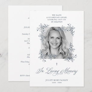 Memorial Hand Lettered Chic Flourish Grått Funeral Inbjudningar