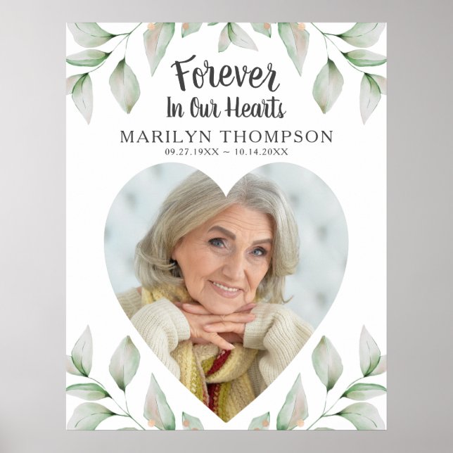 Memorial Hjärtformade Photo FOREVER IN VÅRA HJÄRTO Poster (Framsidan)
