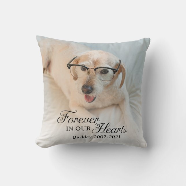Memorial Hund Photo Forever i våra hjärtan Kudde (Framsida)