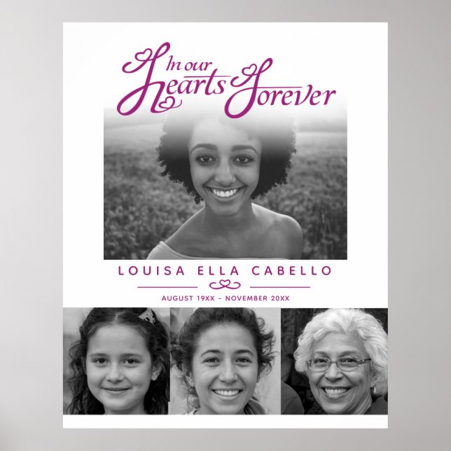 Memorial i hjärtan - bilder begravning violett vit poster (Framsidan)