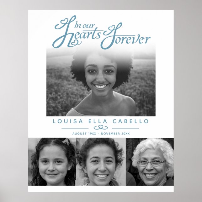 Memorial i hjärtan - foton begravning grått-blått poster (Framsidan)