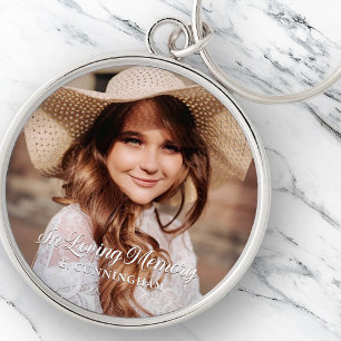 Memorial i Loving Memory Classic Elegant Photo Rund Silverfärgad Nyckelring
