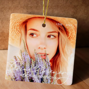Memorial i Loving Memory Modern Heart Photo Julgransprydnad Keramik
