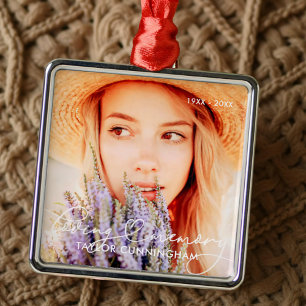 Memorial i Loving Memory Modern Heart Photo Julgransprydnad Metall