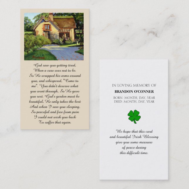 Memorial I Saw You Getting Tired... Prayer Card Visitkort (Fram/baksida)