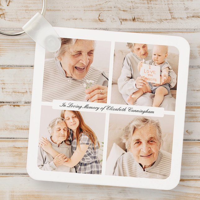 Memorial in Loving Memory Modern Elegant 4 Foton Nyckelring (Skapare uppladdad)