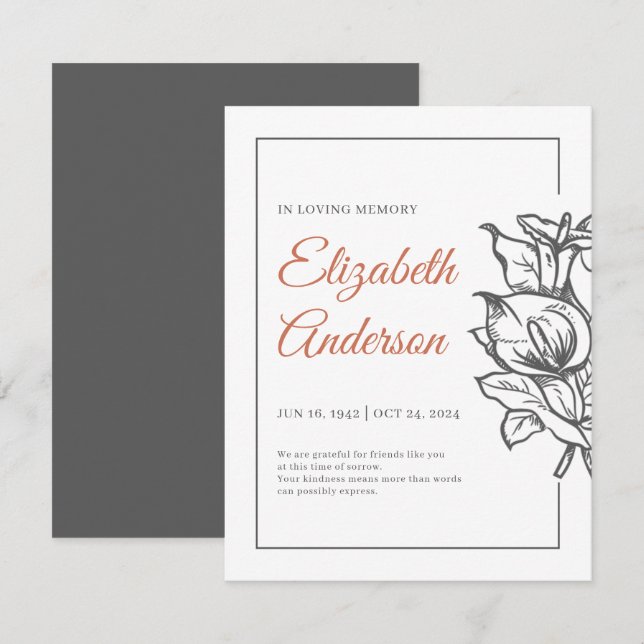 Memorial in Loving Memory Modern Foliage Botanical Tack Kort (Fram/baksida)