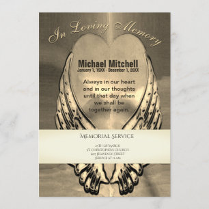 Memorial-inbjudan Guld Heart w/ Angel Vingar Inbjudningar