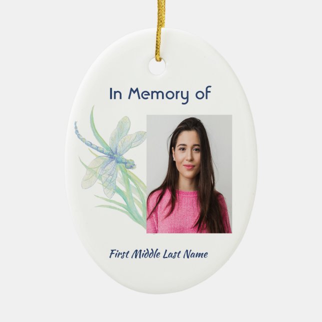 Memorial Keepsak Dragonfly Watercolor Julgransprydnad Keramik (Framsidan)