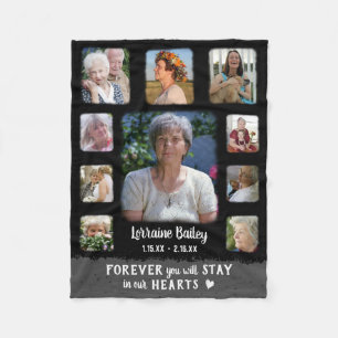 Memorial Keepsak Kant Tade Photo Collage Blk Gråt Fleecefilt