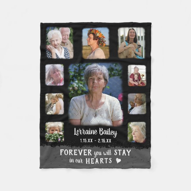 Memorial Keepsak Kant Tade Photo Collage Blk Grått Fleecefilt (Framsidan)