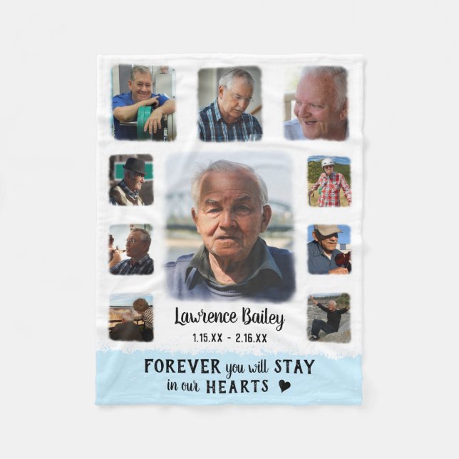 Memorial Keepsak Kant Tade Photo Collage Blue Fleecefilt (Framsidan)