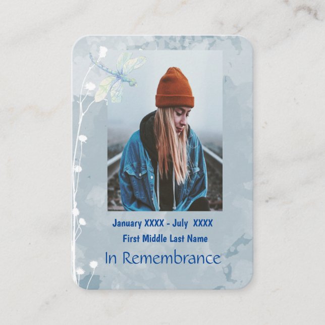 Memorial Keepsak Memorial Dragonfly Flower Visitkort (Framsida)