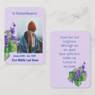 Memorial Keepsak Memorial Vild Violet Flower Visitkort