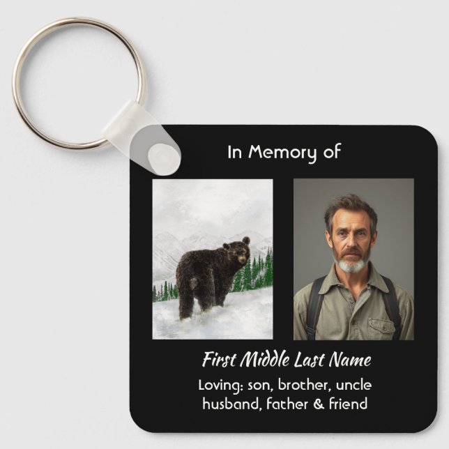 Memorial Keepsake Black Bear Animal Nyckelring (Framsida)