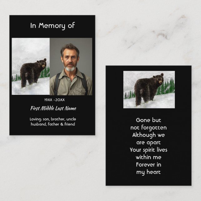 Memorial Keepsake Black Bear Animal Visitkort (Fram/baksida)