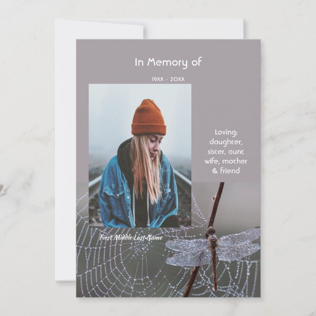 Memorial Keepsake  Card Dragonfly Dewdrops Inbjudningar (Framsida)