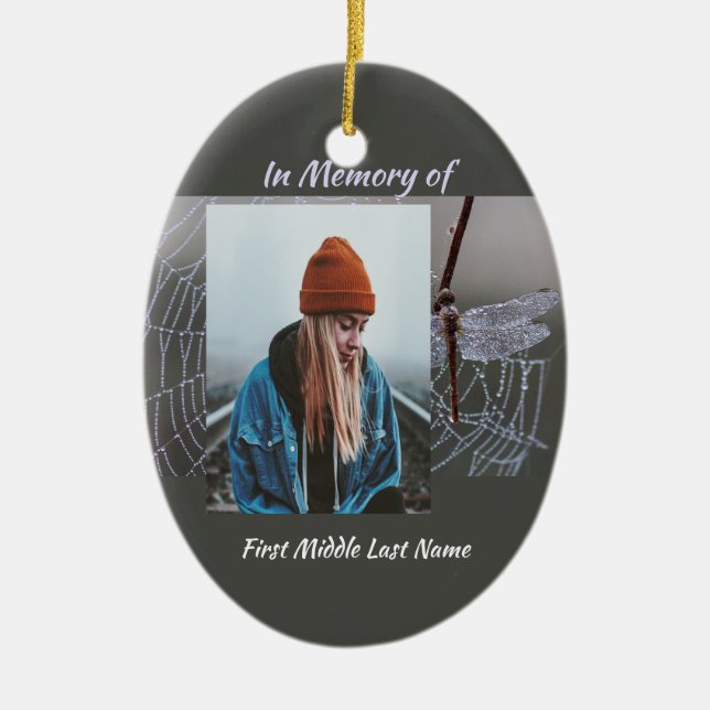 Memorial Keepsake  Card Dragonfly Dewdrops Julgransprydnad Keramik (Framsidan)