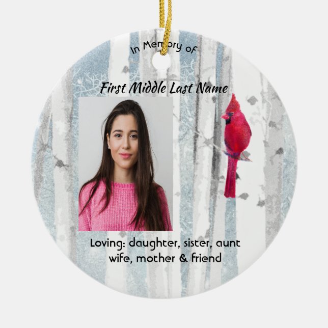 Memorial Keepsake Cardinal Bird Julgransprydnad Keramik (Framsidan)