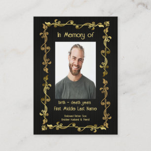 Memorial Keepsaké Classic Modern Black Guld Visitkort