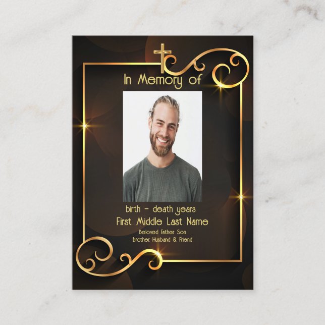 Memorial Keepsaké Classic Modern Black Guld Visitkort (Framsida)