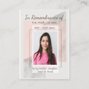 Memorial Keepsaké Classic Modern Feminine Visitkort