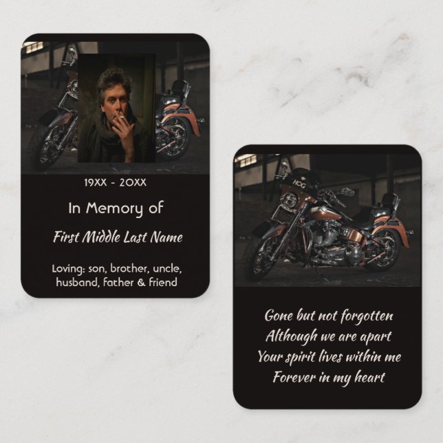 Memorial Keepsake Custom Motorcycle Biker Visitkort (Fram/baksida)