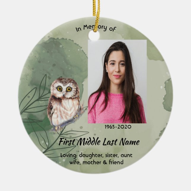 Memorial Keepsake Cute Owl Bird Julgransprydnad Keramik (Framsidan)