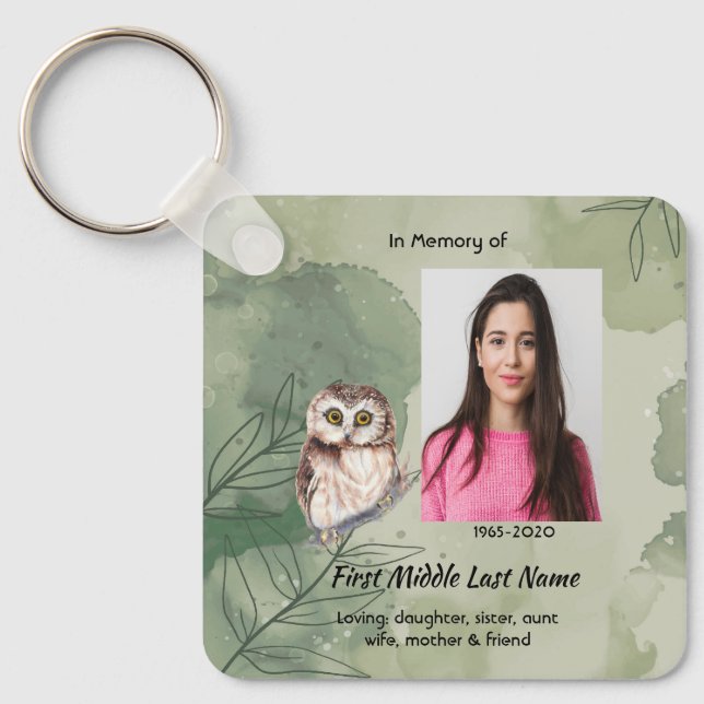 Memorial Keepsake Cute Owl Bird Nyckelring (Framsida)