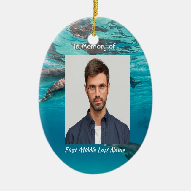 Memorial  Keepsake Dolphins Underwater Ocean Julgransprydnad Keramik (Framsidan)