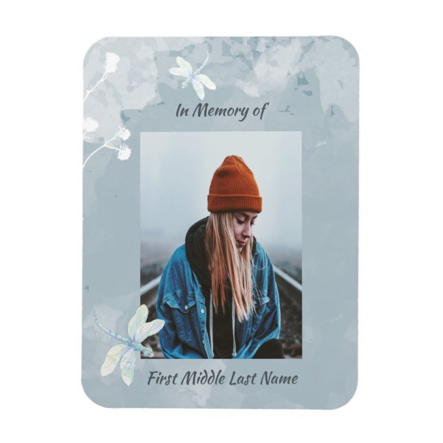 Memorial Keepsaké Dragonfly White Flower Magnet (Vertikal)
