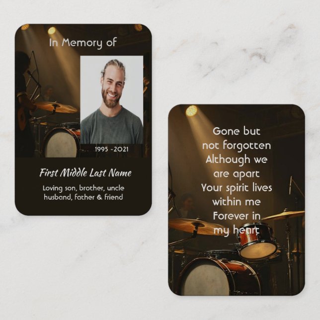 Memorial Keepsake Drummer Drums Band  Visitkort (Fram/baksida)