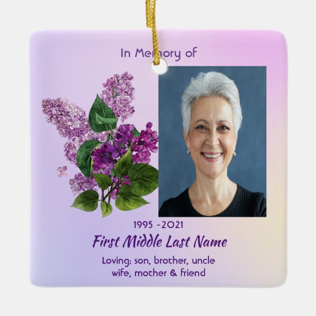 Memorial Keepsake Lilac Garden Flower  Julgransprydnad Keramik (Framsida)