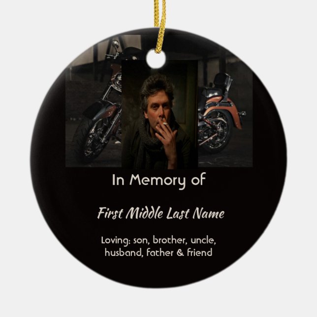 Memorial Keepsake Motorcycle Biker Julgransprydnad Keramik (Framsidan)
