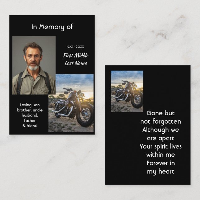 Memorial Keepsake Motorcycle Chopper Visitkort (Fram/baksida)