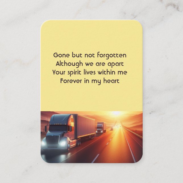Memorial Keepsake Photo SemiTruck Tractor-trailer  Visitkort (Framsida)