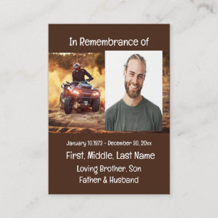 Memorial Keepsaké Quad Dirt Motor Bike Visitkort