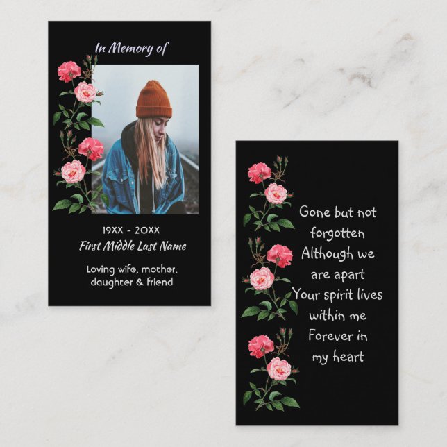 Memorial Keepsake  Roses Garden Flowers Visitkort (Fram/baksida)