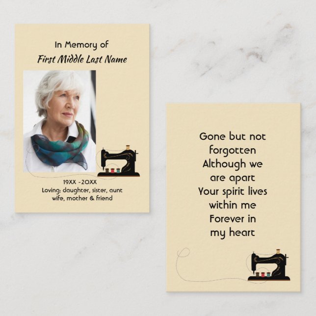 Memorial Keepsake Seamstress  Visitkort (Fram/baksida)