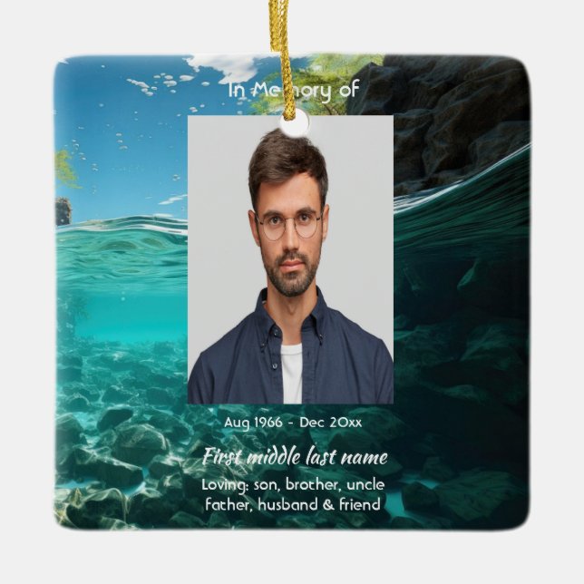 Memorial Keepsake Service Deep Sea Diving Diver Julgransprydnad Keramik (Framsida)