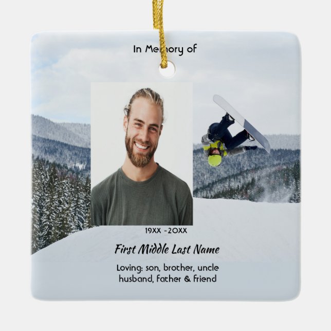 Memorial Keepsake Snowboarding Winter Julgransprydnad Keramik (Framsida)