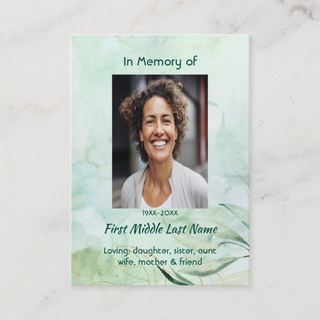 Memorial Keepsake  Watercolor Foliage  Visitkort (Framsida)