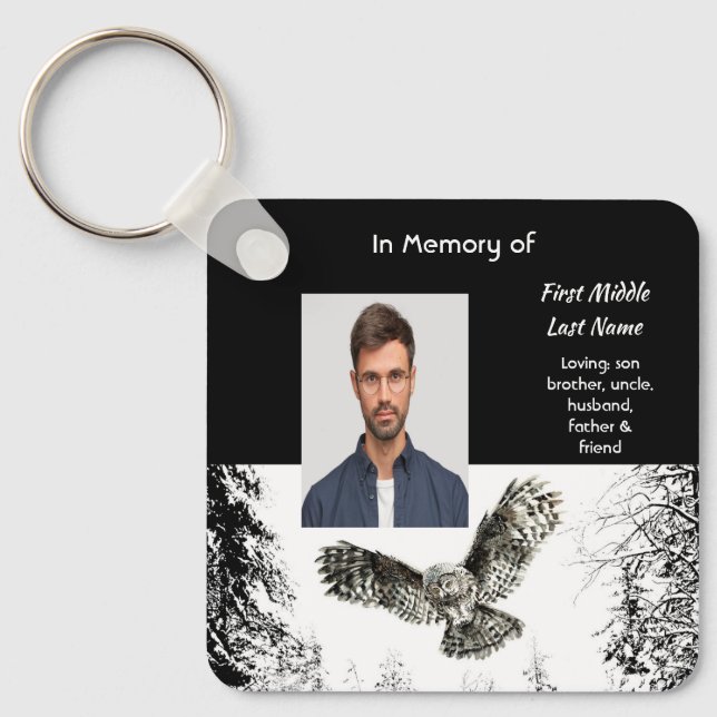 Memorial Keepsake Watercolor Owl Bird Nyckelring (Framsida)