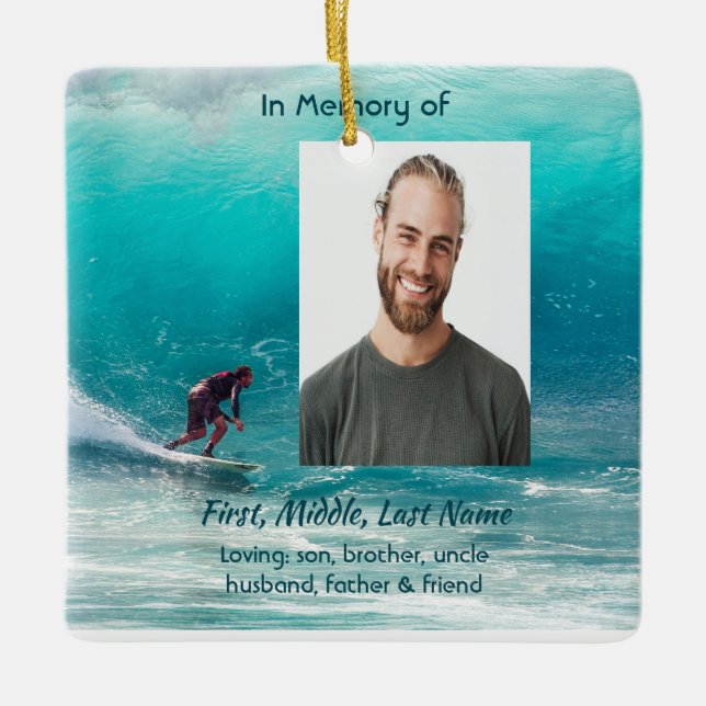 Memorial Keepsake  Wave Surfer Water Julgransprydnad Keramik (Framsida)