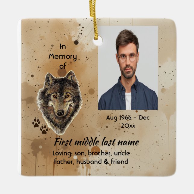 Memorial Keepsake Wolf Wolves Animal Julgransprydnad Keramik (Framsida)