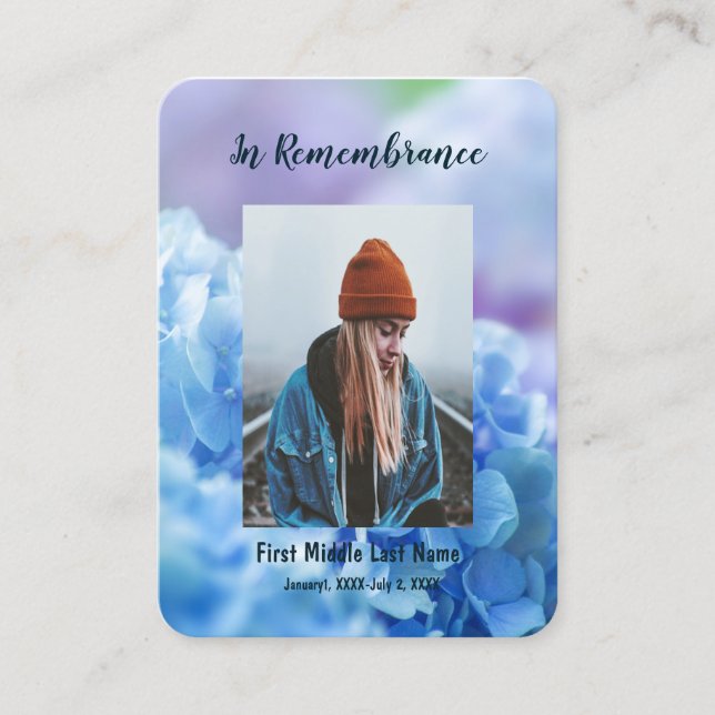 Memorial KeepsakHydrangea Garden Flowers Visitkort (Framsida)