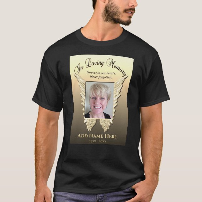 Memorial| Lägg till bild ängel Vinge i Guld T Shirt (Framsida)